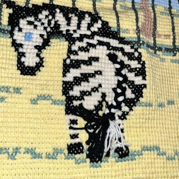 Handmade Afghan Crocheted 80s Animals Zoo Blanket Unique Fringe 53X34.5” Safari - Picture 16 of 16